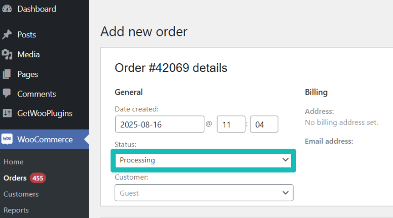 Modificare lo stato dell'ordine su WooCommerce