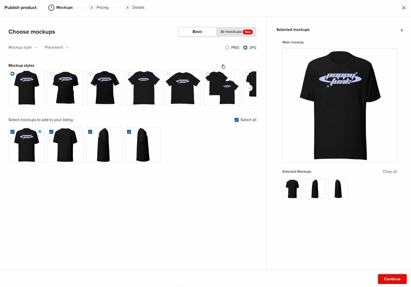 Ablauf zum Erstellen eines KI-Mockups während der Produkterstellung.