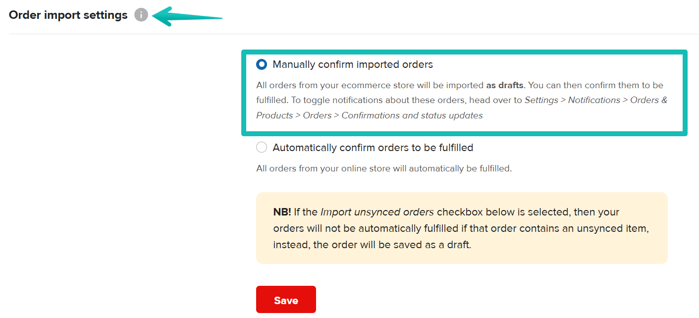 Confirmar manualmente los pedidos importados