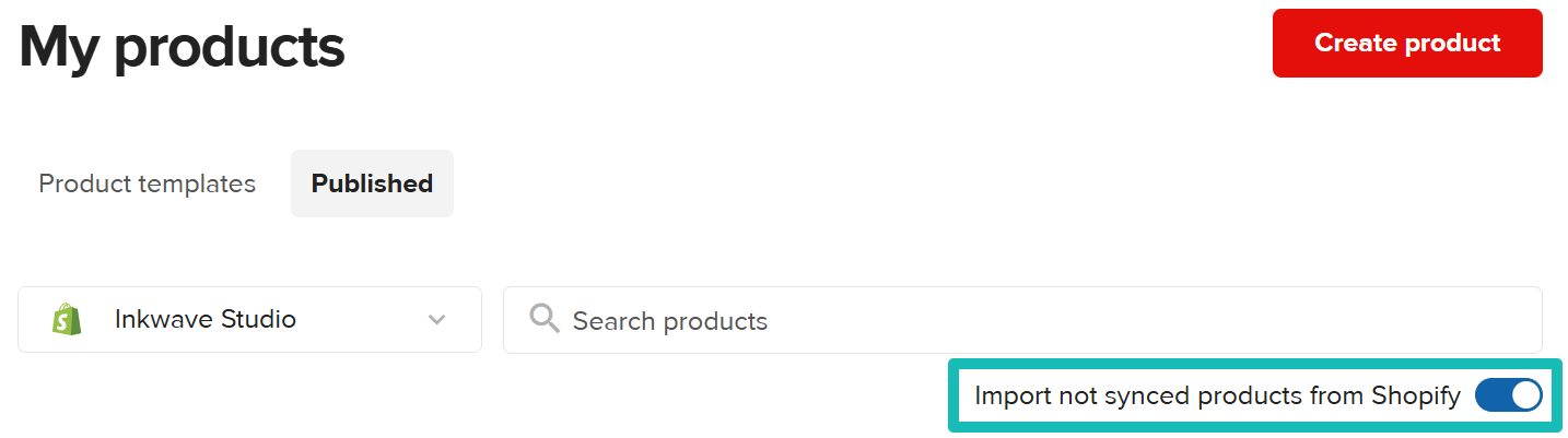 Interruptor Importar productos no sincronizados