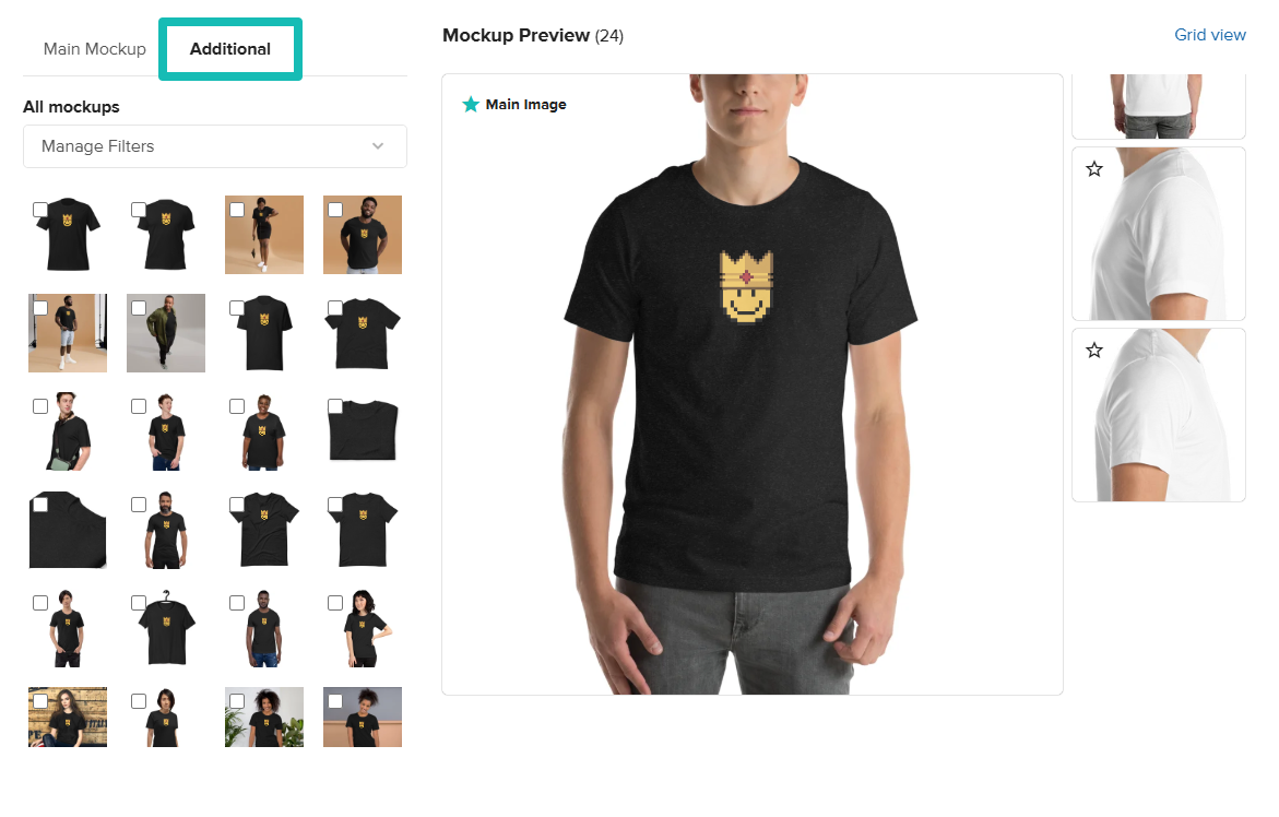 Tab für zusätzliche Mockups bei der Produktübertragung